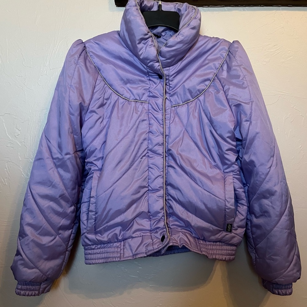 Vintage 1980s Aspen Powder Puffer Ski Jacket in Lilac Sz M Ski Bunny Retro - Picture 2 of 11